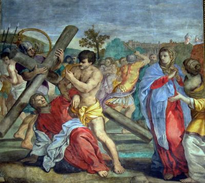 GesÃ¹ sotto la croce
Episodi della Passione, dipinti da G. B. Ricci tra le finestre della chiesa (1613)
