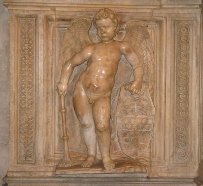 Monumento funebre del Card. Govanni Michiel, particolare
Angelo con lo stemma del Cardinale e la torcia rivolta a terra, simbolo della vita che si estingue
