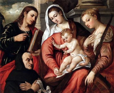 Venezia: Madonna  e Bambino tra s. Giovanni Ev., fra Giovanni Pompei e Caterina d'Alessandria -Polidoro de' Renzi (1515-1565)
